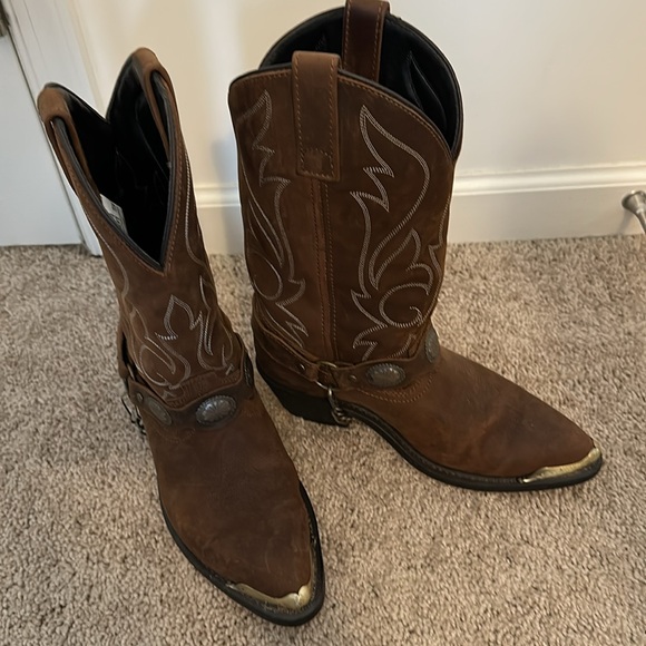 Masterson J Toe Harness Leather Heart Distressed Western Cowboy Boot Brown - Picture 2 of 7